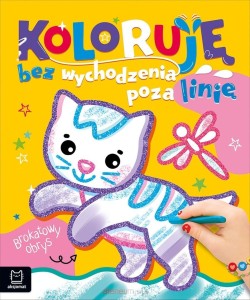 KOLORUJĘ BEZ WYCHODZENIA POZA LINIĘ.BROKATOWY OBRYS Z KOTKIEM